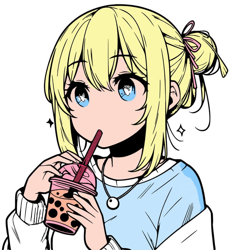 manga character drinking boba