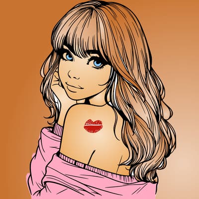 realistic girl with bangs looking over her shoulder