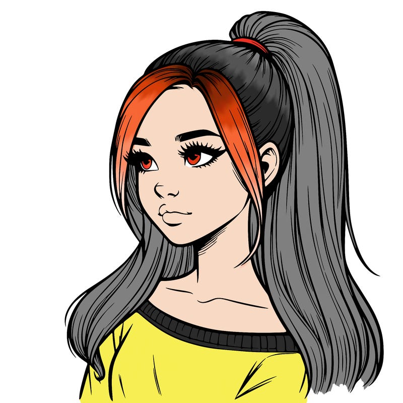realistic girl with a high ponytail