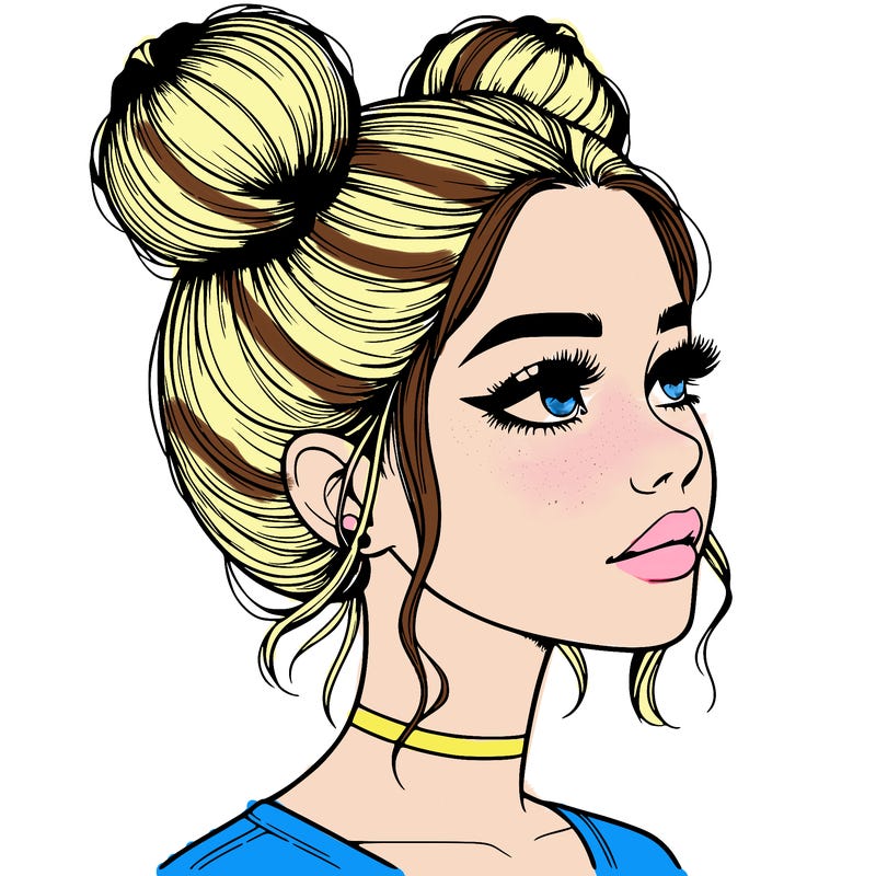 realistic girl with buns on the top of her head