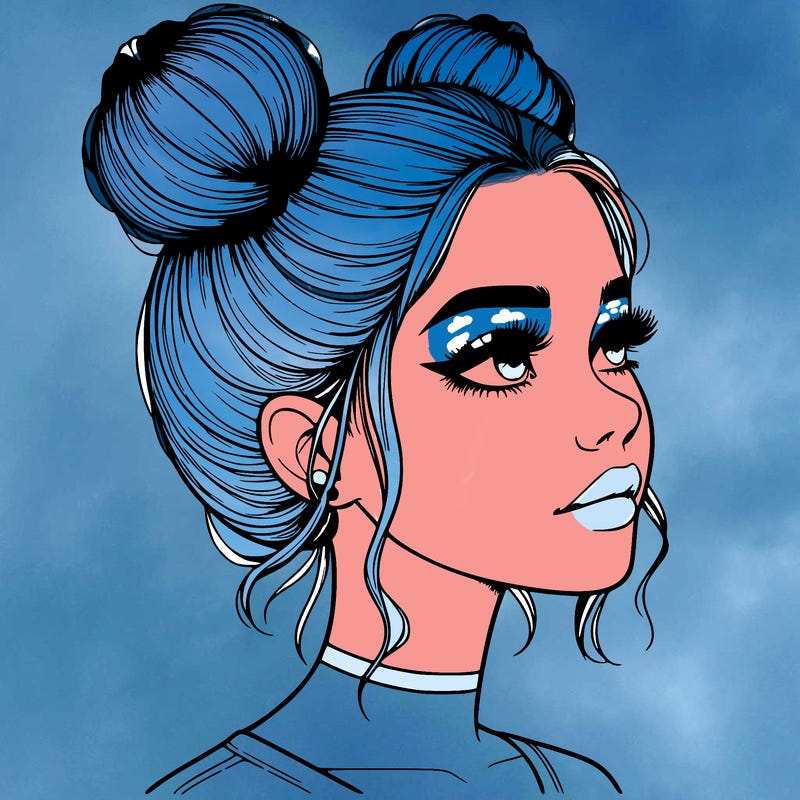 realistic girl with buns on the top of her head