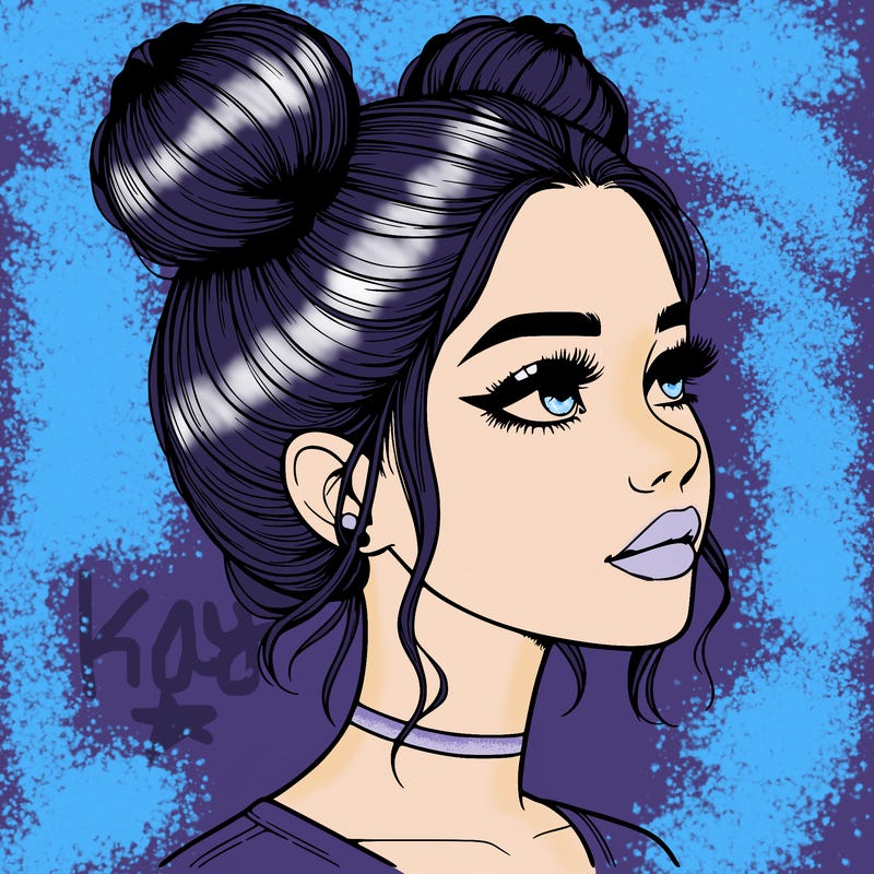 realistic girl with buns on the top of her head