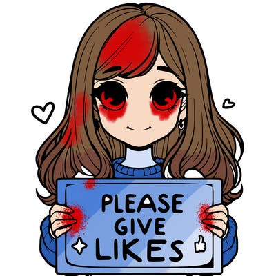 realistic girl that is holding a sign that says please give likes