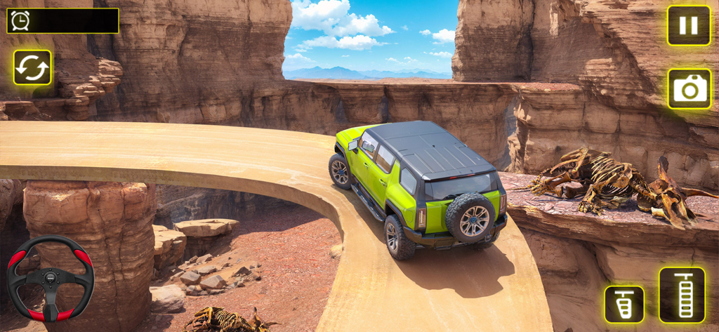Jeep Rally Hill Offroad - Green offroad vehicle navigating a narrow desert trail in a canyon