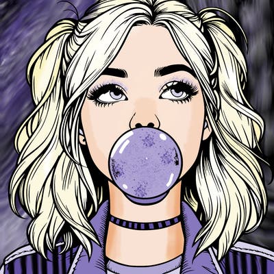 realististic girl blowing bubble -gum