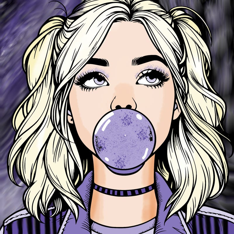realististic girl blowing bubble -gum