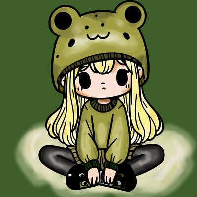 a girl wearing a frog hat and some frog socks
