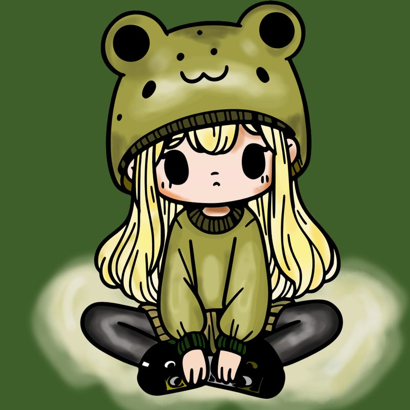 a girl wearing a frog hat and some frog socks