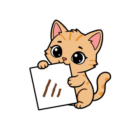 a small cat with a blank sheet of paper in its hand. the cat is sooooooo cute!