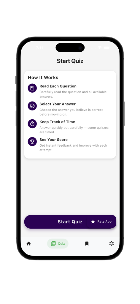 Learn Fortran Programming app quiz intro screen with instructions on how to participate