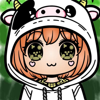 kawaii girl with cow hoodie