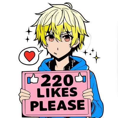anime boy with a sign saying 20 likes please