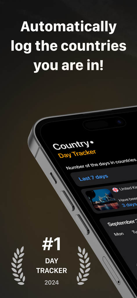 Voygo - Country Days Tracker - Smartphone showing Voygo app automatically logging countries and days stayed for travel compliance