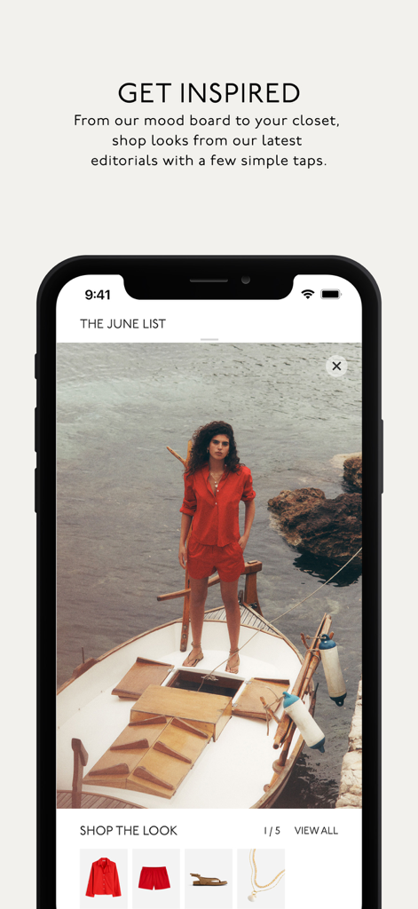 Madewell - Madewell app Get Inspired screen showing a shoppable lifestyle editorial look.