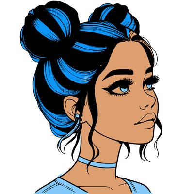 realistic girl with buns on the top of her head
