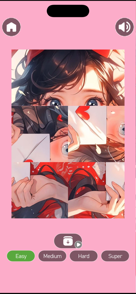 Top Anime Girl Wallpaper - Interface d'un mini-jeu de puzzle de fille d'anime avec des options de difficulté dans l'application Top Anime Girl Wallpaper