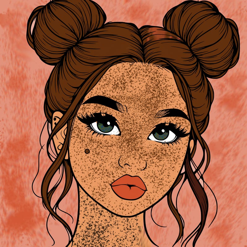 realistic girl with two buns on her hair and lips