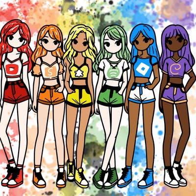 a group of girls wearing crop tops and shorts