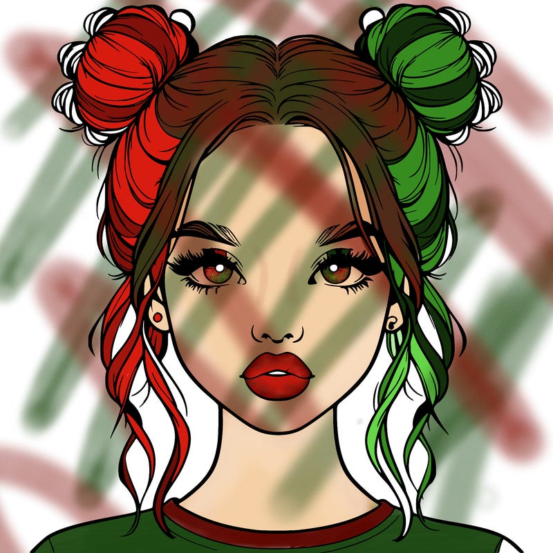 realistic girl with two buns in hair and lips