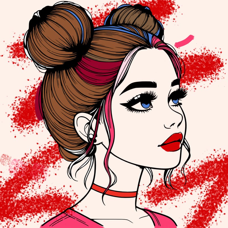 realistic girl with buns on the top of her head