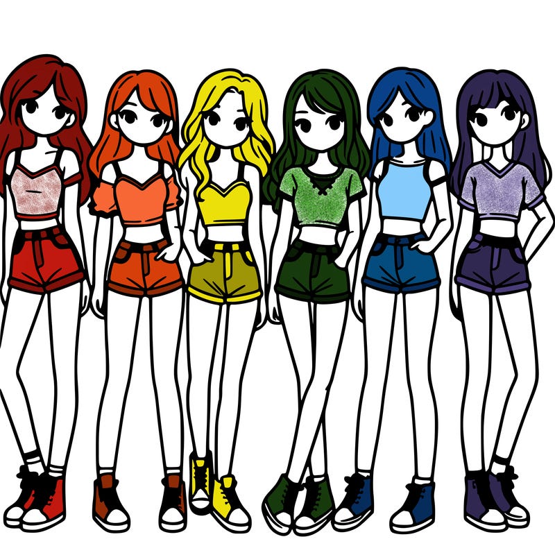 a group of girls wearing crop tops and shorts