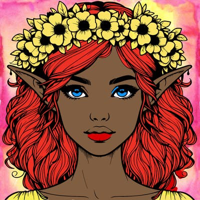 realistic female elf with flower crown