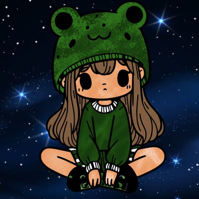 a girl wearing a frog hat and some frog socks