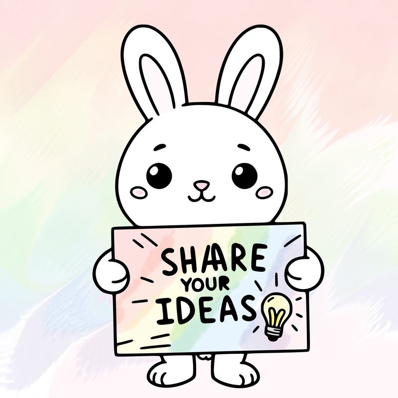 bunny holding a sign that says share your ideas