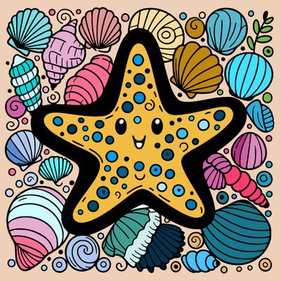 starfish surrounded by seashells