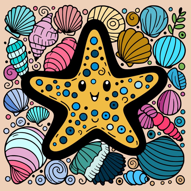 starfish surrounded by seashells