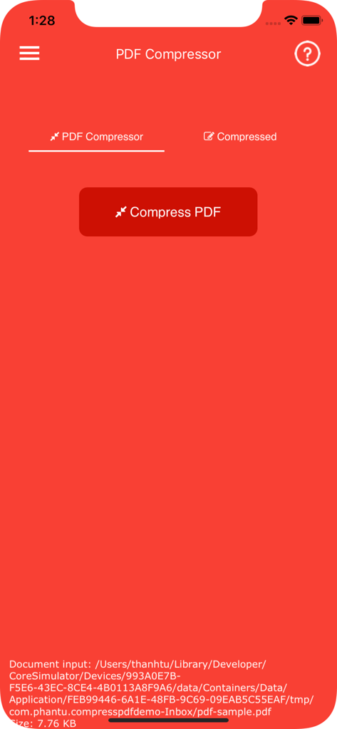 PDF圧縮アプリのメインインターフェース。PDFファイルを圧縮するための大きなボタンが表示されています