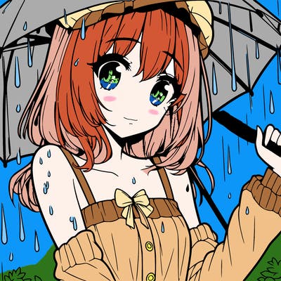 pretty anime girl in the rain