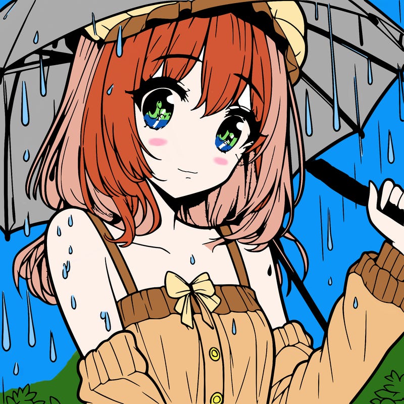 pretty anime girl in the rain