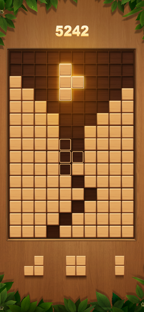 Wood Block Puzzle Games - 나무 블록과 최고 점수 표시가 있는 나무 블록 퍼즐 게임 플레이
