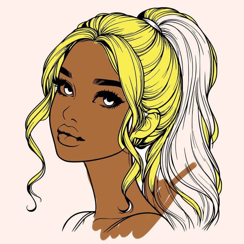 realistic girl with a ponytail on her hair and lips