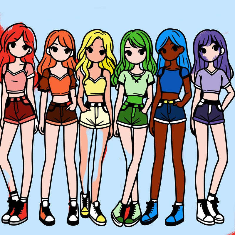 a group of girls wearing crop tops and shorts