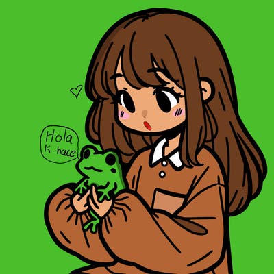 girl with long hair and a oversized shirt. and she is holding a frog