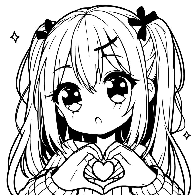 cute anime girl and cool who is making a heart with her hand