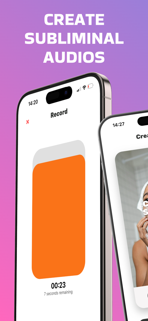 Hopium - Make Subliminals - Mobile interface of the Hopium app showing the voice recording feature to create personalized subliminal audios
