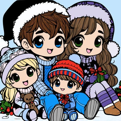 a cute family on christmas very realistic