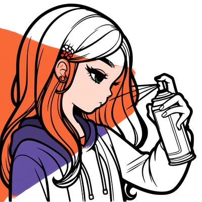 a realistic girl spray painting