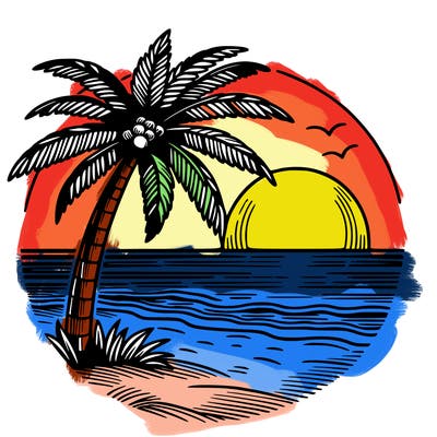 palm tree beach sunset