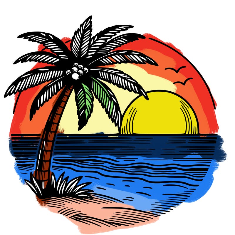 palm tree beach sunset