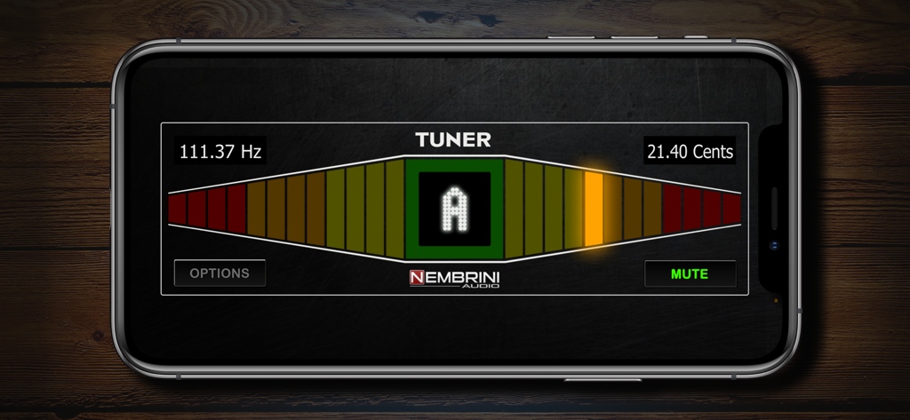 NA Tuner - iPhone上のNembrini Audio NA Tunerクロマチックチューニングインターフェイス