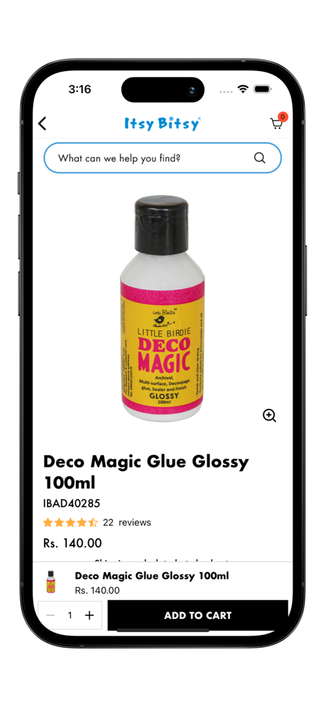 Product page for Little Birdie Deco Magic Glue Glossy 100ml on the Itsy Bitsy mobile craft store app