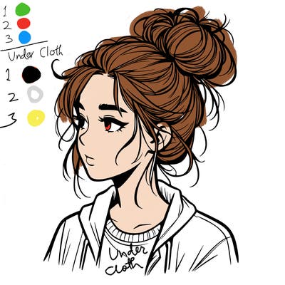 realistic teenage girl with a messy bun