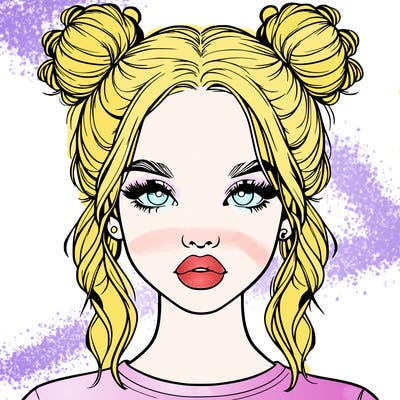 realistic girl with two buns in hair and lips