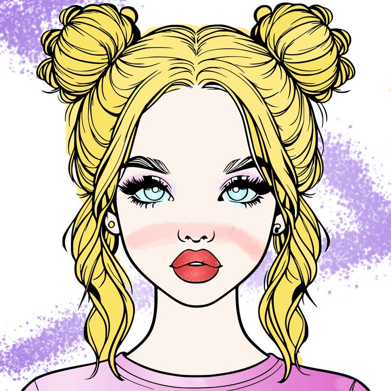 realistic girl with two buns in hair and lips