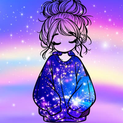 girl with baggy sweatshirt and messy bun