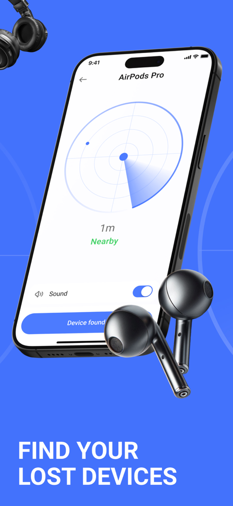 Find Device: Bluetooth Scanner - App interface for finding lost Bluetooth devices using a radar signal tracker